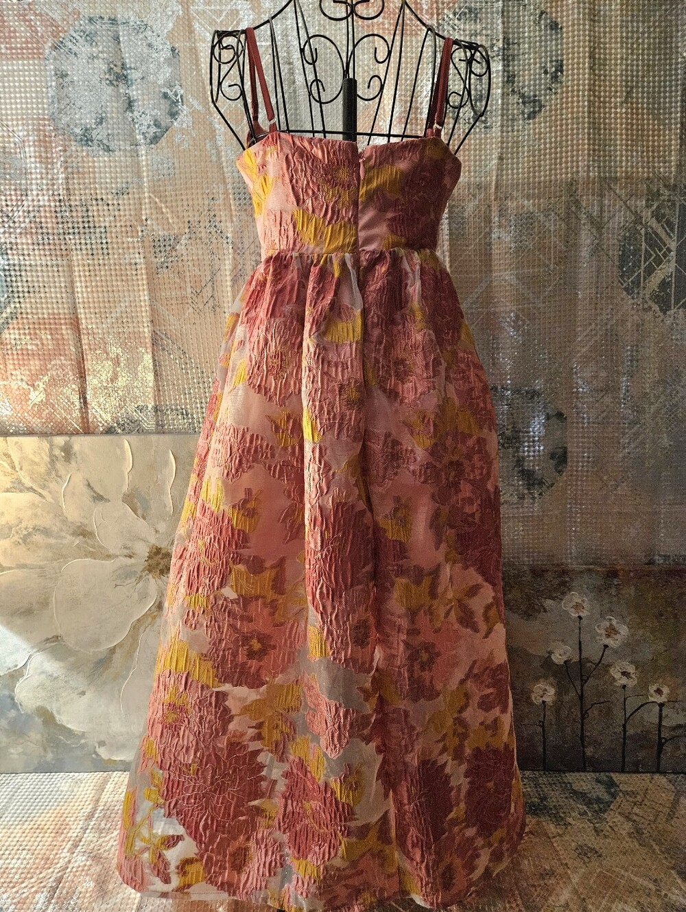 Fashion Nova Spaghetti Strap Pink Floral A-Line Dress with Orange Accents - Picture 2 of 16